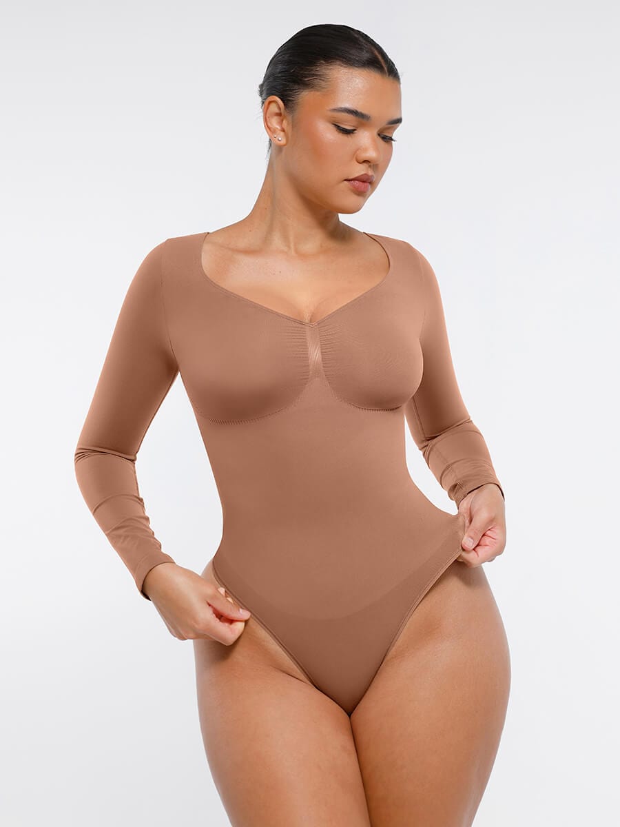 Long Sleeve Chest Support Thong Bodysuit