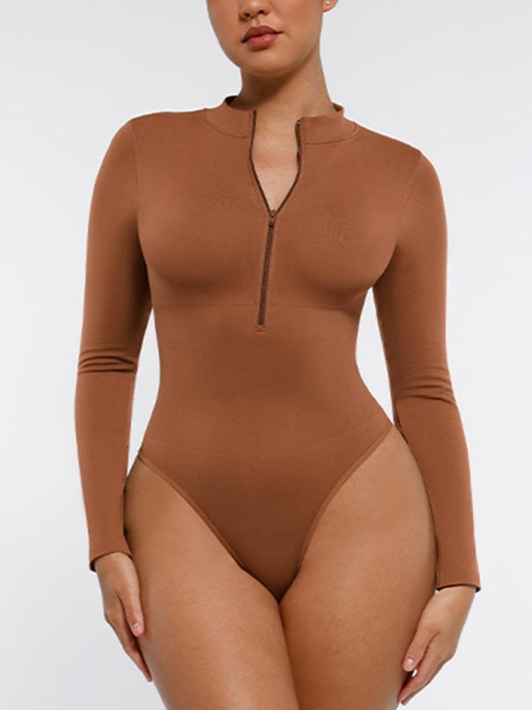 Seamless Zipper Thong Bodysuit